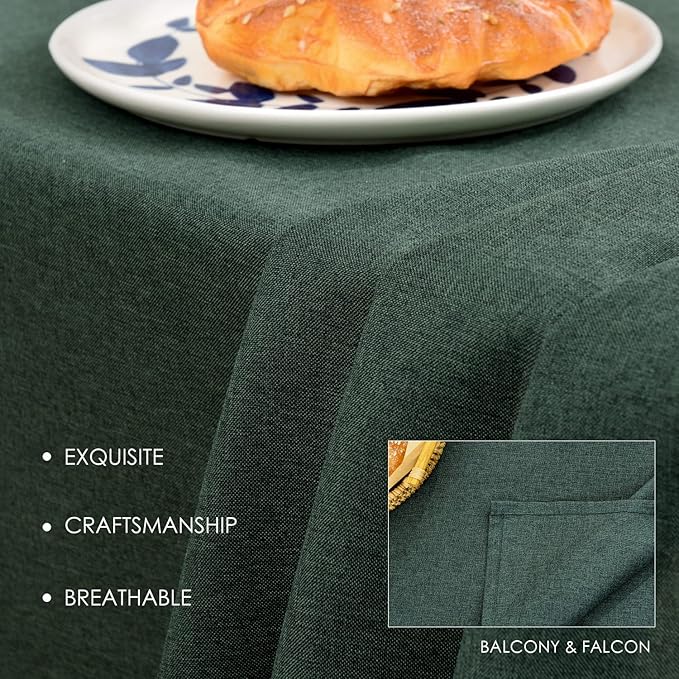 BALCONY & FALCON Rectangle Table Cloth – Waterproof, Wrinkle-Resistant & Dust-Proof Farmhouse Tablecloth for Dining, Kitchen, Party Decorations, Christmas (Hunter Green, 55" x 71")