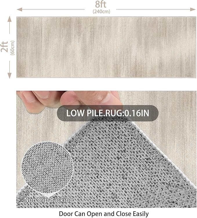 Enkor Runner Rugs for Hallway, 2x8 Washable Soft Non Slip Abstract Rugs for Kitchen, Modern Mat for Entryway Living Room Bedroom Beige & Grey