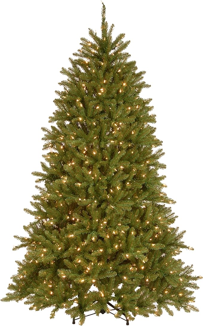 National Tree Company 6.5 ft Pre-Lit Dunhill Fir Artificial Christmas Tree, 600 LED Lights, 1,838 Tips, PowerConnect, Foot Pedal, 10 Light Functions, Includes Stand, Green