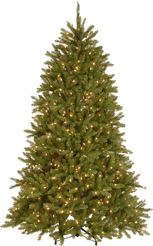 National Tree Company 6.5 ft Pre-Lit Dunhill Fir Artificial Christmas Tree, 600 LED Lights, 1,838 Tips, PowerConnect, Foot Pedal, 10 Light Functions, Includes Stand, Green