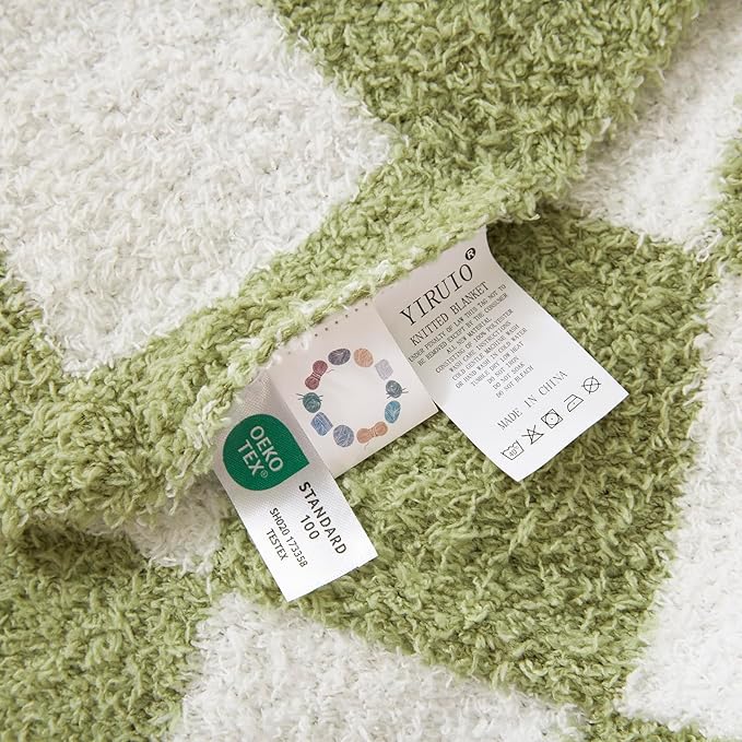 YIRUIO Throw Blanket Checkered Chessboard Fluffy Fuzzy Warmer Comfort Reversible Super Soft Cozy for Home Decor Bed Couch Sofa Living Room (Sage Green, 51''x63'')