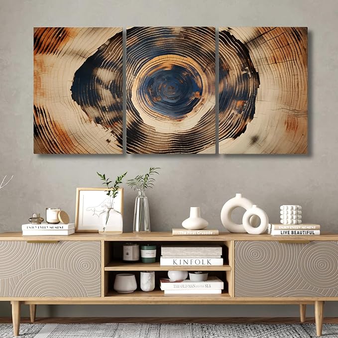 Oxzcimty Tree Ring Canvas Wall Art,Vintage Tree Ring Art,Modern Nature Wall Decor for Living Room,Bedroom,Office (12" x 18" x 3 pcs)