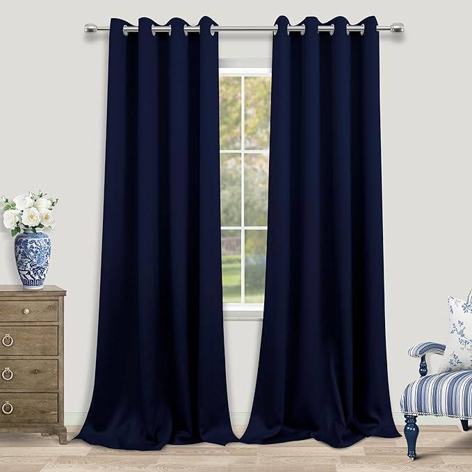 KOUFALL Extra Long 120 Inch 10 FT Curtains 10FT Foot Blackout with Grommets Black Out XL Curtains for Living Room 2 Panels Set,Navy Blue