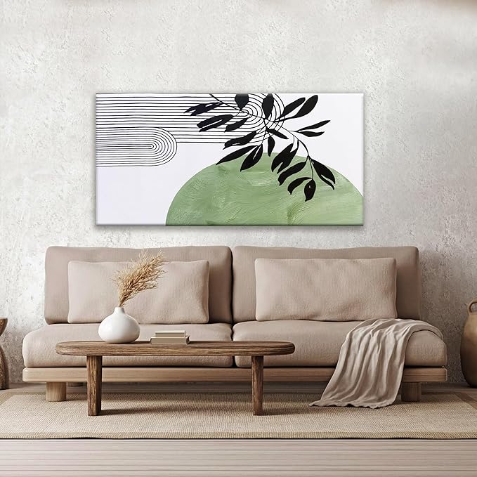 TAIJXAGSG Abstract Boho Green Wall Art Modern Canvas Art Wall Decor Artwork Abstract Wall Decor Minimalist Canvas Painting Prints Picture For Bedroom Bathroom Office Wall Artwork 20"X40"