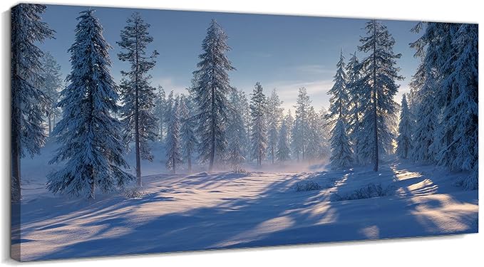 GUTTATY Christmas Winter Scene Canvas Wall Art, Snowy Forest Wall Decor, Serene Pine Tree Canvas Painting, Peaceful Pictures for Living Room, Bedroom, Office, Holiday Decoration, 60x30 Inch