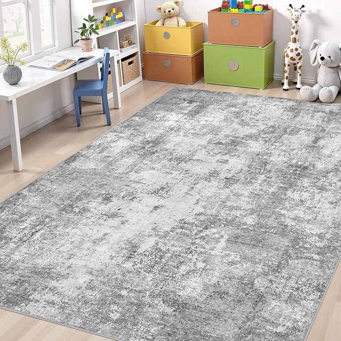 Washable 10X14 Area Rug: Modern Abstract Soft Non-Slip Indoor Rugs - Low Pile Stain Resistant Foldable Rug for Living Room Bedroom Dining Room Playroom Office(Grey 10'x14')
