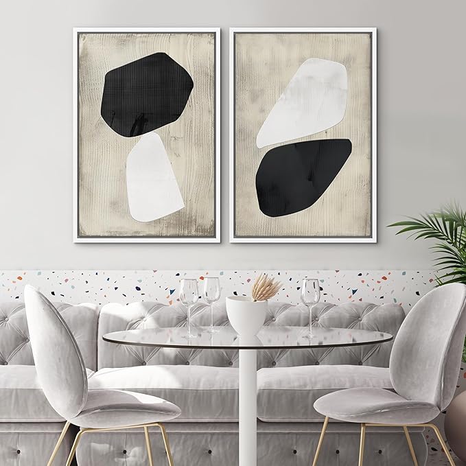 SIGNWIN Framed Canvas Print Wall Art Set Mid-Century Grunge Duotone Polygons Abstract Shapes Illustrations Minimal Decorative Nordic Zen Bohemian for Living Room, Bedroom, Office - 16"x24"x2 White