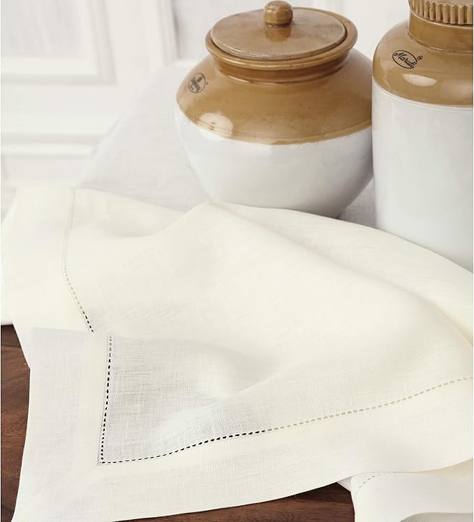 Solino Home Ivory Linen Tablecloth 60 x 90 Inch - 100% Pure Linen Hemstitch Table Cloth for Rectangle Tables - Classic Hemstitch, Machine Washable Tablecloth for Fall, Thanksgiving, Christmas, Holiday