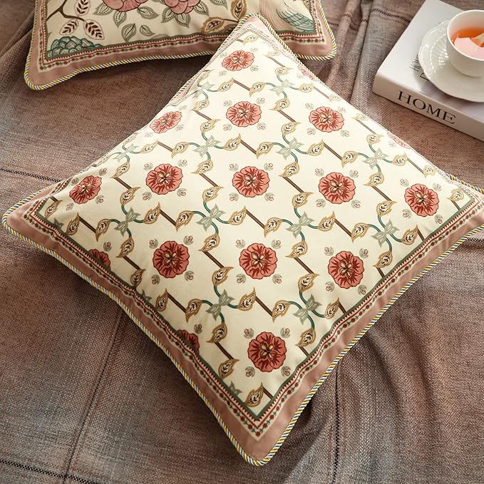 patdrea Velvet Euro Sham Decorative Throw Pillow Covers Set Soft Durable Cushion Cases Pillowcase for Couch Bedroom Car (2 Pack Pink Floral)