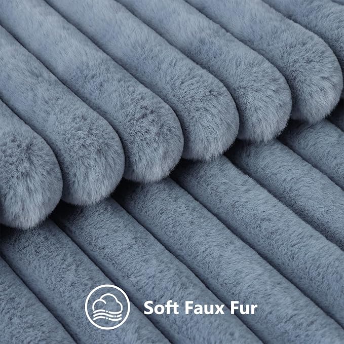 decorUhome Faux Fur Christmas Throw Pillow Covers 26x26 Set of 2, Decorative Soft Plush Striped Neutral Couch Euro Pillow Covers with Velvet Back for Sofa, Bed, Living Room Home Decor, Grey Blue