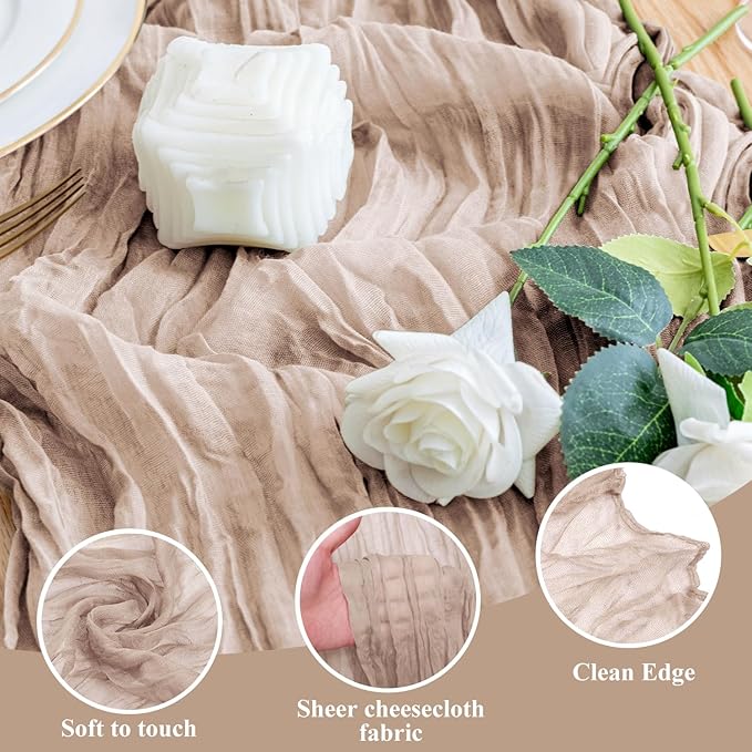Wokceer Cheesecloth Table Runner 2Pack 10FT Nude Pink Boho Gauze Cheese Cloth Table Runner for Party Long Rustic Sheer Table Runners for Baby Bridal Shower Wedding Easter Table Decor