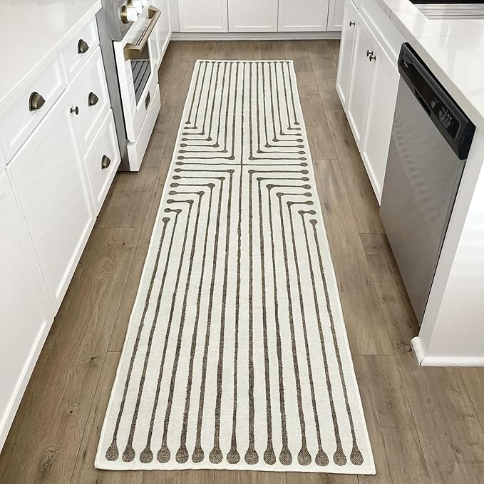RUGGABLE x Jonathan Adler Machine Washable Area Rug – Inkdrop Camel & Ivory 8 ft Round, Stain-Resistant, Non-Slip – Large Rugs for Living Room, Bedroom, Hallway, Entryway & Office–with Cushioned Pad