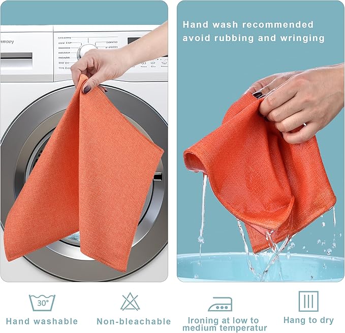 SLKQG Thanksgiving Linen Fabric Placemats Set of 6 - Heat Resistant & Machine Washable Table Mats for Holiday Dining, Double-Layered for Family Gatherings - Indoor Outdoor Use (6, Orange)