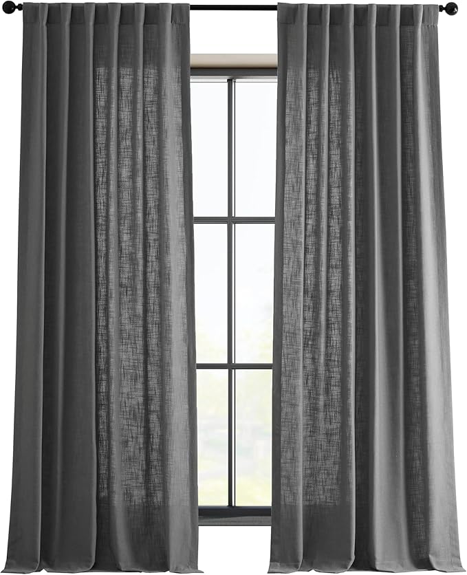HPD Half Price Drapes Heavy Faux Linen Light Filtering Curtains for Bedroom 96 Inches Long (1 Panel) - Rod Pocket Curtains for Living Room - Window Curtains Home Decor - 50 X 96, Pewter Grey