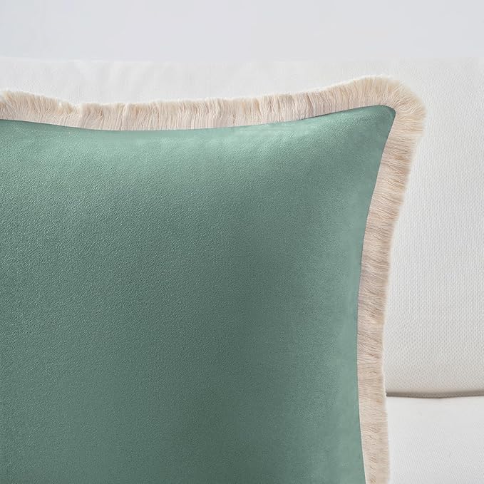 MONDAY MOOSE Decorative Throw Pillow Covers Cushion Cases, Set of 2 Soft Velvet Modern Fringe Tassel Designs, Mix and Match for Home Decor, Pillow Inserts Not Included (Sea Green, 20x20 inch)