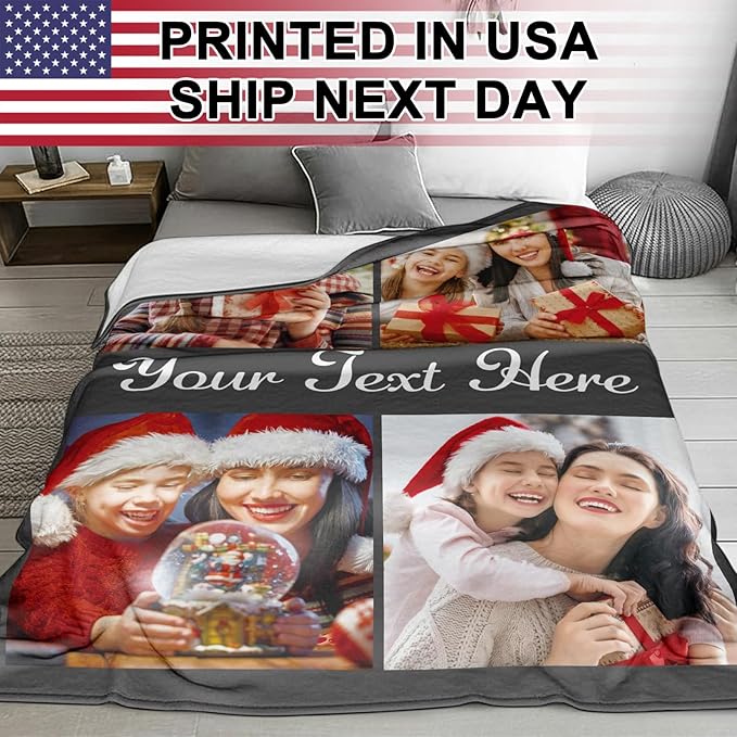 Jecivila Custom Blanket with Picture Text Personalized Photo Throw Blankets for Kids Family Dad Mom, Customized Gift for Christmas Birthday