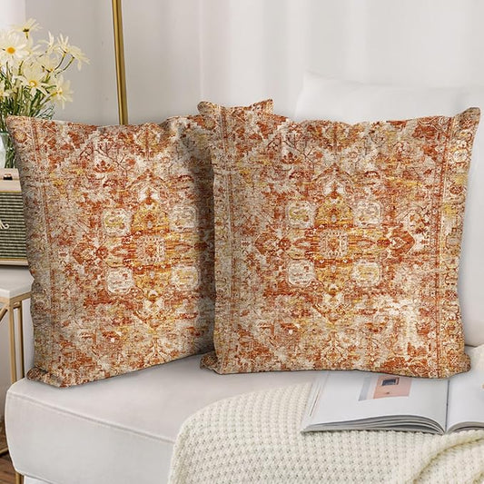 Boho Throw Pillow Covers 24x24 inch Set of 2,Boho Vintage Carpet Pattern Antique Ethnic Decor Double Sided Pattern Cushion Cover Soft Pillow Case Living Sofa Room Bed Square Pillow Cover