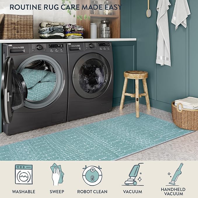 Lahome Moroccan Entry Rugs for Inside House 2x3 Non-Slip Washable Front Door Mat Indoor Entrance Rubber Backing Untra-Thin Small Kitchen Rug, Geometric Print Inside Doorway Rug for Bathroom Sink
