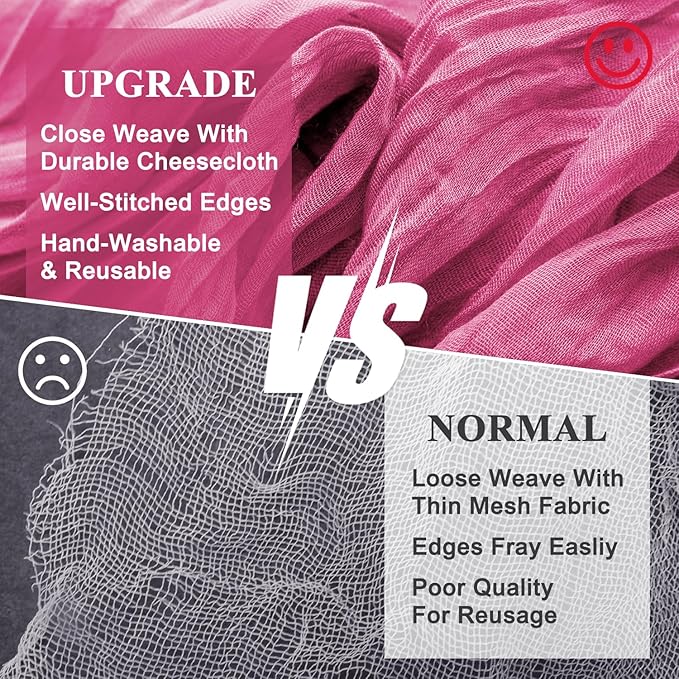 Wokceer Cheesecloth Table Runner 2Pack 10FT Deep Pink Boho Gauze Cheese Cloth Table Runner for Party Long Rustic Sheer Table Runners for Baby Bridal Shower Wedding Easter Table Decor