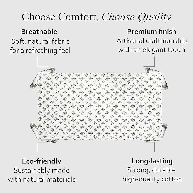 CPC Tablecloth 100% Cotton 70x108 Inch Indian Block Print Rectangle Table Cover, Green Table Cloth for Weddings, Spring/Summer Barbeque - Forest Green