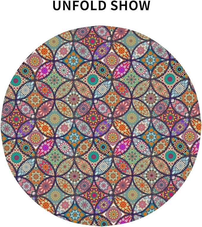 Mexican Ceramic Round Tablecloth, Colorful Talavera Tile Mandala Traditianal Boho Water Resisitant Wipeable Table Cover for Dining Kitchen Living Room Home Party Holiday Decor 36 inch Round