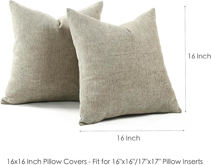 Jepeak 16x16 Inch Decorative Chenille Throw Pillow Covers, Pack of 2 Cozy Concise Pillow Cases Soft Farmhouse Modern Square Cushion Cover for Sofa Couch Bed Home Decor, Camel