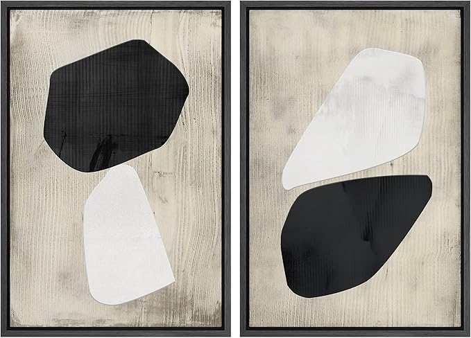 SIGNWIN Framed Canvas Print Wall Art Set Mid-Century Grunge Duotone Polygons Abstract Shapes Illustrations Minimal Decorative Nordic Zen Bohemian for Living Room, Bedroom, Office - 16"x24"x2 Black