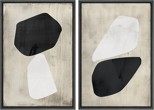 SIGNWIN Framed Canvas Print Wall Art Set Mid-Century Grunge Duotone Polygons Abstract Shapes Illustrations Minimal Decorative Nordic Zen Bohemian for Living Room, Bedroom, Office - 16"x24"x2 Black