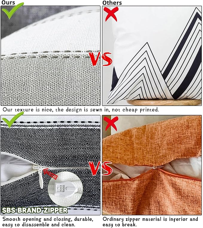 AmHoo Pack of 2 Farmhouse Stripe Check Throw Pillow Covers Set Case Cotton Linen Decorative Pillowcases Cushion Cover for Couch Bench Sofa 16x16Inch Black