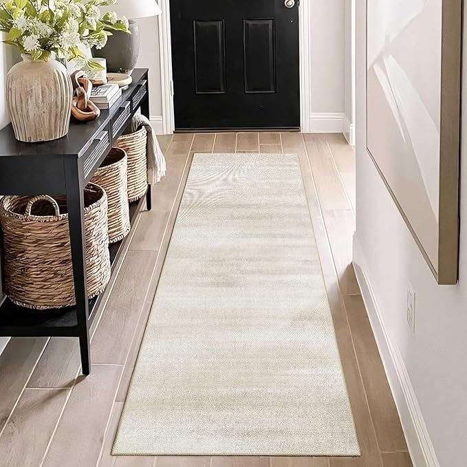 Enkor Runner Rugs for Hallway, 2x6 Washable Soft Non Slip Abstract Rugs for Kitchen, Modern Mat for Entryway Living Room Bedroom Beige & White