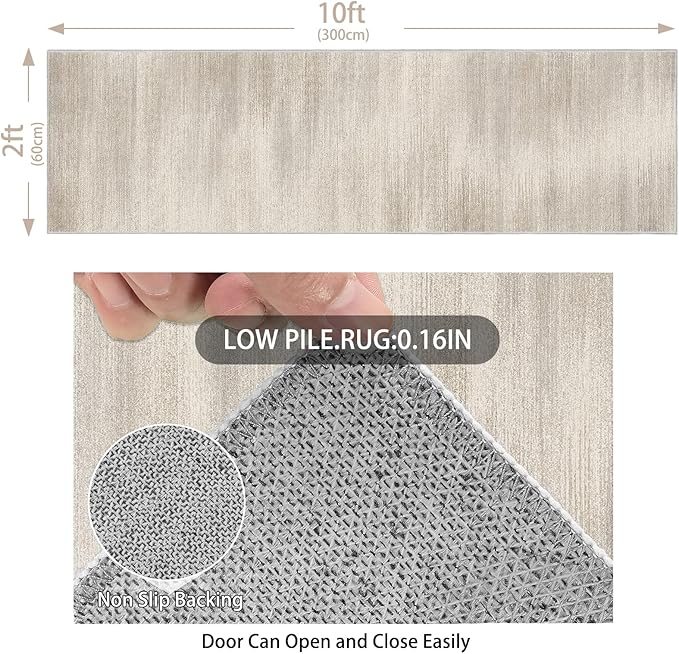 Enkor Runner Rugs for Hallway, 2x10 Washable Soft Non Slip Abstract Rugs for Kitchen, Modern Mat for Entryway Living Room Bedroom Beige & Grey