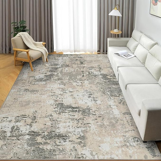 Modern Abstract Area Rug 6x9 Non Slip Non Shedding Rug Low Pile Stain Resistant for Bedroom Living Room,Grey Yellow