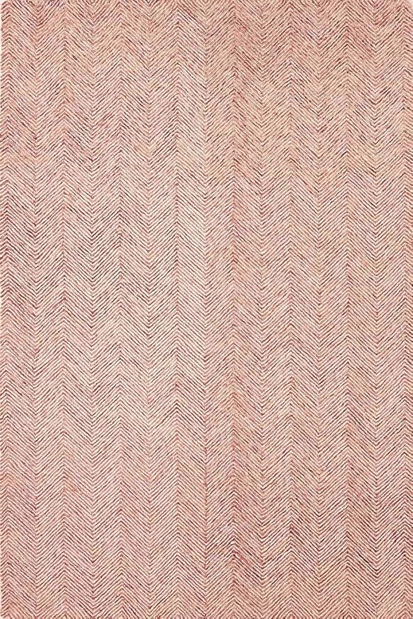 Modern Herringbone Chevron Collection Handcrafted Wool Area Rug - Durable, Zigzag Pattern, for High Traffic, Contemporary Design for Living Room, Bedroom, Dining Room Decor (Blush Pink, 7' x 7')