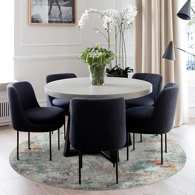Modern Abstract 4x4 Round Area Rug Non Slip Non Shedding Rug Low Pile Stain Resistant for Bedroom Living Room Office Dining Room,Colorful