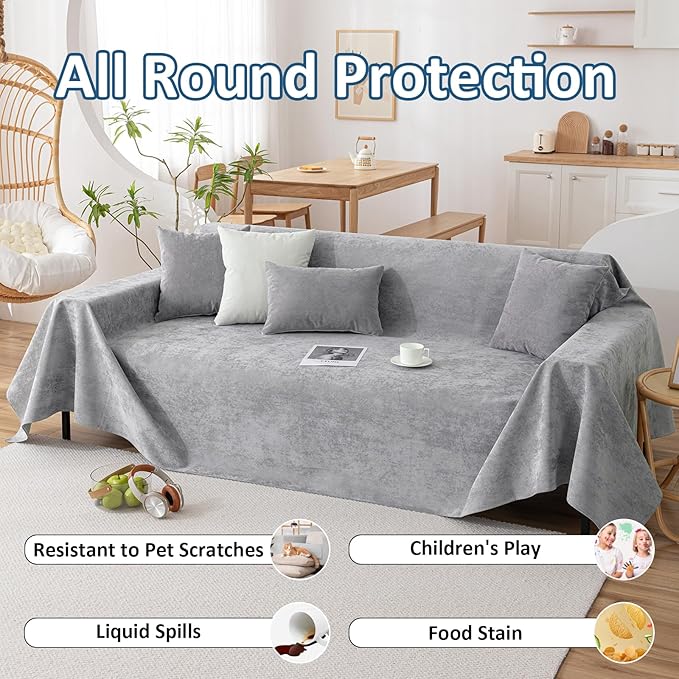 VClife Couch Covers Anti Scratch Sofa Covers for 2 Cushion Couch Sofa, Waterproof Pet Couch Cover for Dog Cat, Washable Couch Slipcover Modern Gray Sofa Cover Throw Furniture Protector, 71"X102"