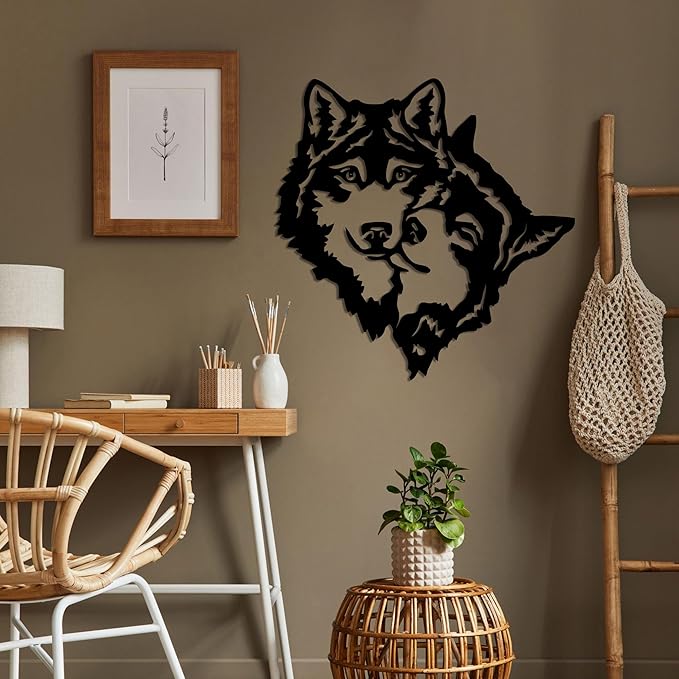 DEKADRON Metal Wall Art - Wolves - Wall Silhouette Metal Wall Decor Home Office Decoration Bedroom Living Room Decoration (17" W x 17" H/44x44cm)