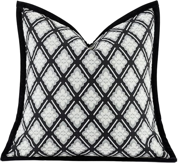 New 20x20'' inches Throw Pillow Cushion Covers - Black Camellia Cocostyle Chenille Jacquard Embroidery Vogue Luxury Modern Style Couch Sofa Bed Pillow Cover for Living Room Bedroom