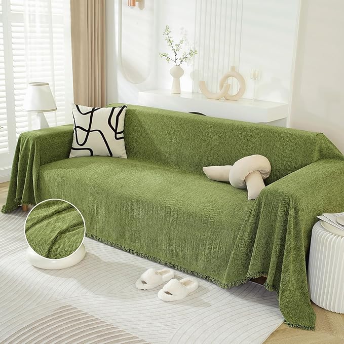 DREAMINGO Sofa Covers Herringbone Jacquard Modern Minimalism Couch Cover Wear Resistant Green Futon Couch Cover for 3 Cushion Couch Sofa Pet Friendly Washable Sofa Slipcovers for Dogs, 71"x150"