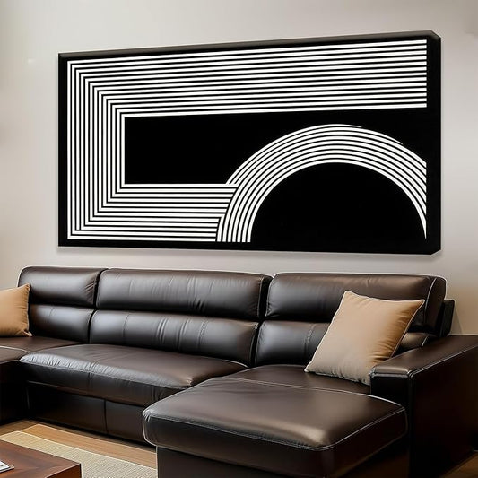 TAIJXAGSG Large Abstract Wall Art Black And White Geometric Line Wall Print Painting Artwork Canvas Art Wall Decor 29"X 58"