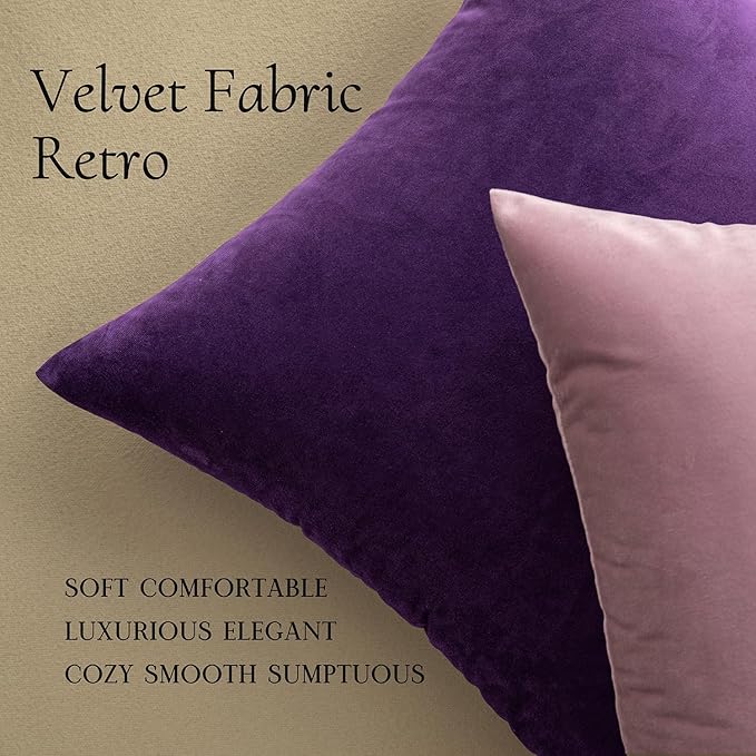 MIULEE Velvet Throw Pillow Covers 26x26 Inch, Pack of 2 - Eggplant Purple,Super Soft Decorative Square Euro Cushion Cases Modern Luxury Home Decor for Bed,Bedroom, Sofa,Couch