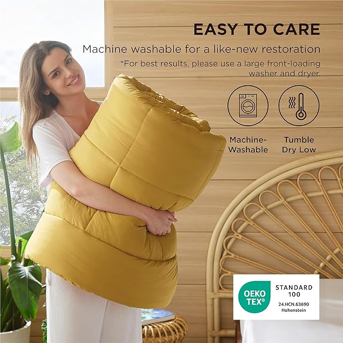 Bedsure Comforter Duvet Insert - Quilted Comforters Oversized King Size, All Season Duvet, GentleSoft Down Alternative Bedding, with 8 Tabs, Gifts for Women, Mustard Yellow, Oversized King 116x98