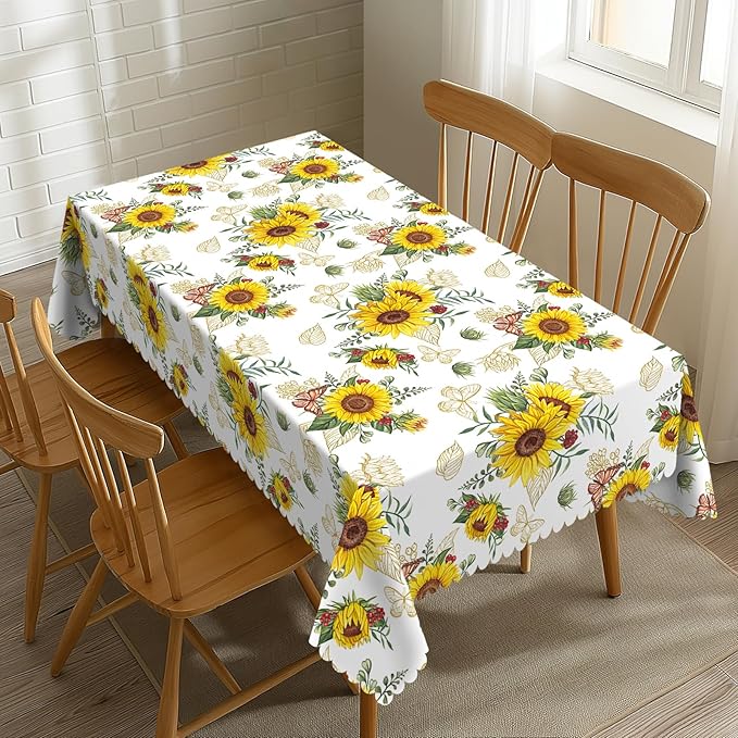 Sunflower Tablecloth Sunflowers Season Floral Rectangle Tablecloth Watercolor Flower Botanical Style Table Cover 54×72 Inch Washable Table Cloth for Kitchen Dining Room Party Decoration