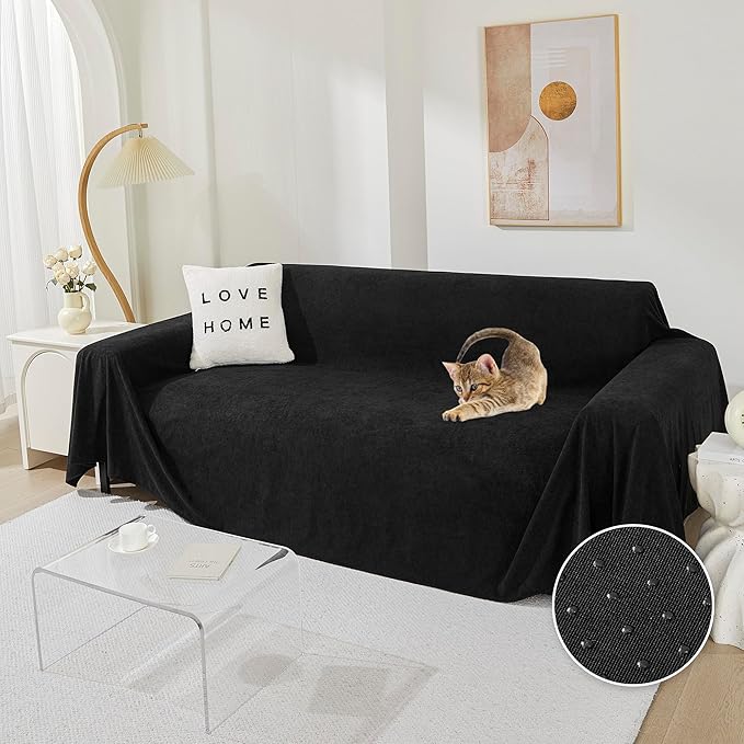 MEETSKY Couch Covers for 3 Cushion Couch Sofa Washable Cat Scratch Proof Sectional Couch Covers L Shape Sofa Cover Slipcovers Couch Furniture Protector for Pets Dogs Kids, 91" x 118", Black