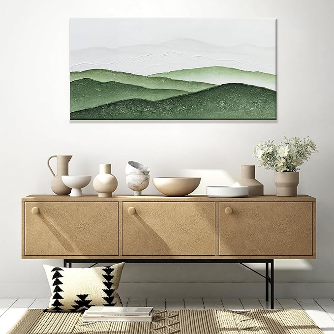TAIJXAGSG Abstract Wall Art For Living Room Modern Canvas Art Wall Decor Green White Wall Art Bedroom Office Decor Abstract Painting Ready To Hang Pictures Artwork 24 × 48 In
