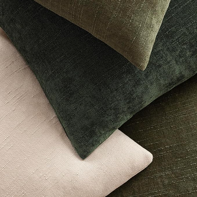 Foindtower Pack of 2 Soft Textured Chenille Throw Decorative Pillow Covers Square Accent Solid Cushion Cover Neutral Farmhouse Pillow Case for Couch Sofa Bedroom Living Room 22x22 Inch,Dark Green