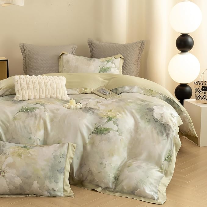 ECOCOTT Bedding 3-Piece Duvet Cover Set Queen Size, Silky Soft 100% Lyocell, Hypoallergenic & Eco-Friendly, Whispering Blooms Floral Pattern, Cooling & Breathable for Hot Sleepers