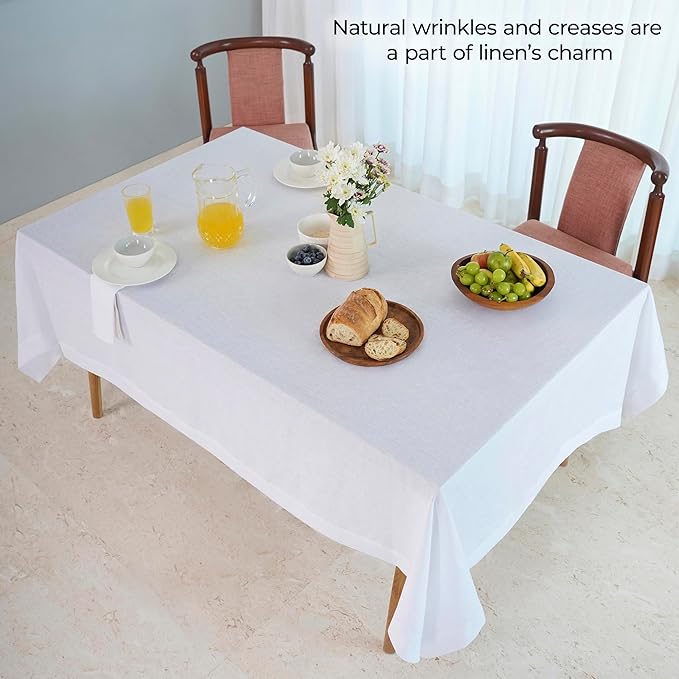 D'Moksha Homes White Linen Tablecloth 60 x 120 Inch - 100% Pure Linen Tablecloth for Rectangle Tables - Machine Washable Table Cloth for Fall, Thanksgiving, Christmas, Holiday