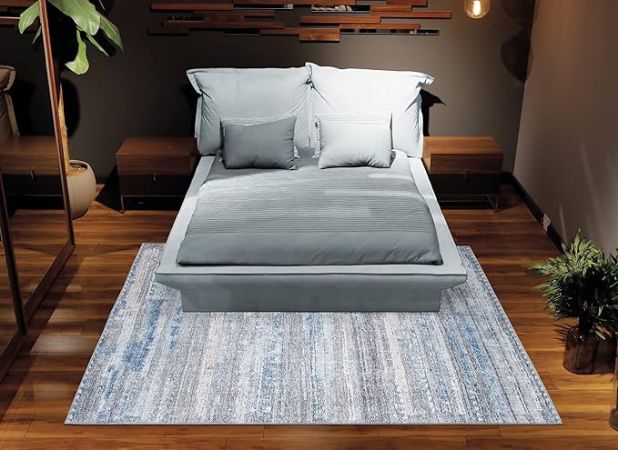 Bloom Rugs Washable Non-Slip 9' x 12' Rug - Gray/Blue/Blush Modern Abstract Area Rug for Living Room, Bedroom, Dining Room, and Kitchen - Exact Size: 9' x 12'