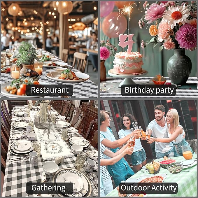 BALCONY & FALCON Gingham Table Cloth Rectangle – Machine Washable Wrinkle-Free Buffalo Checkered Tablecloth for 6ft 8ft Tables, Outdoor Picnic, Party, Kitchen Dining Decor (Green White, 57x118 Inch)