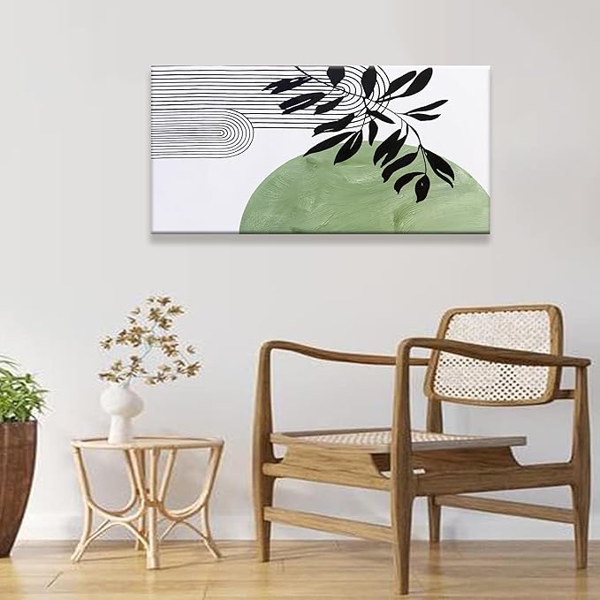 TAIJXAGSG Abstract Boho Green Wall Art Modern Canvas Art Wall Decor Artwork Abstract Wall Decor Minimalist Canvas Painting Prints Picture For Bedroom Bathroom Office Wall Artwork 20"X40"